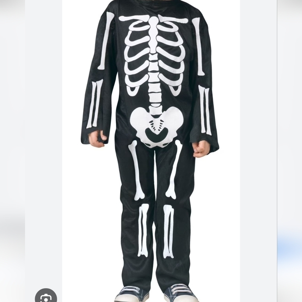Kids Skeleton Print Black Jumpsuit With Hood - Size Small 4-6